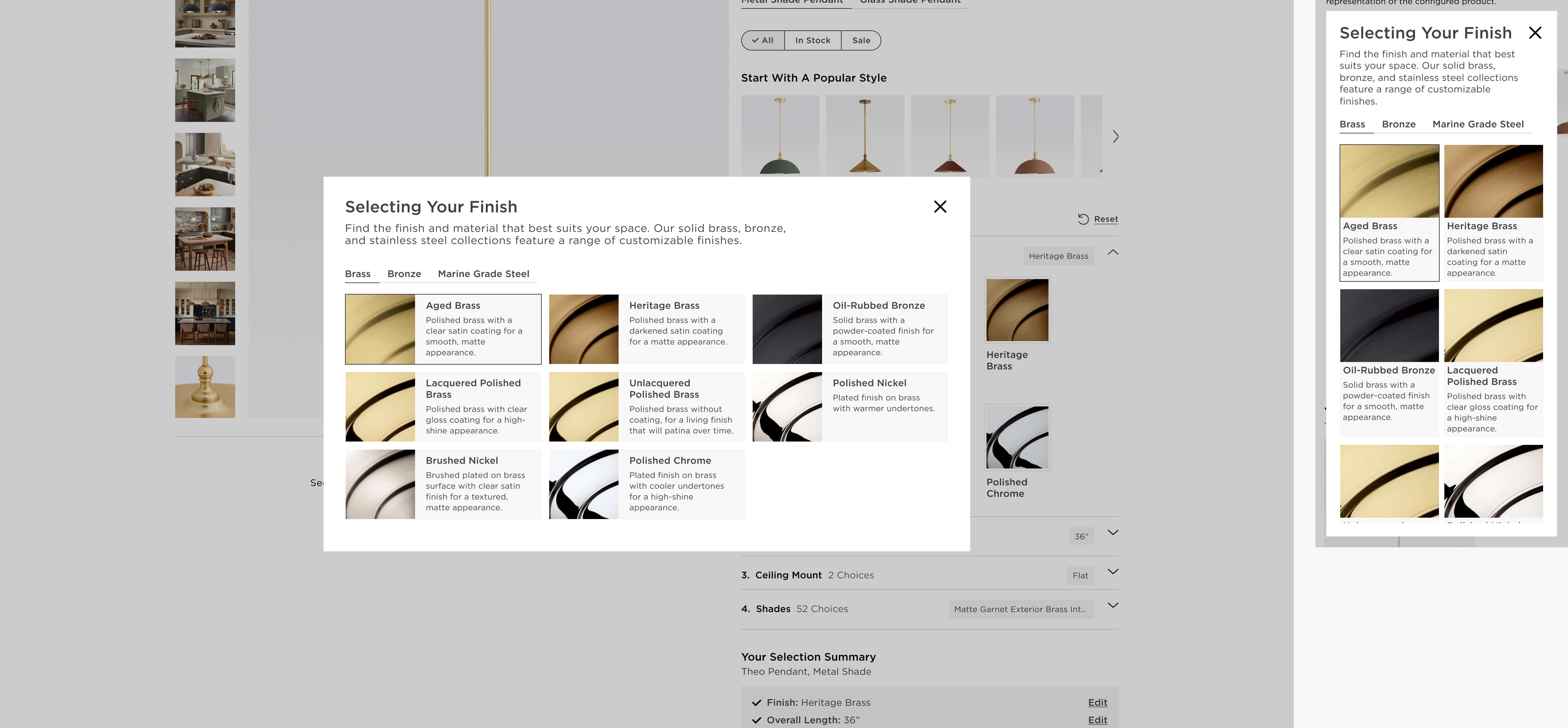 Tooltip for finish selection